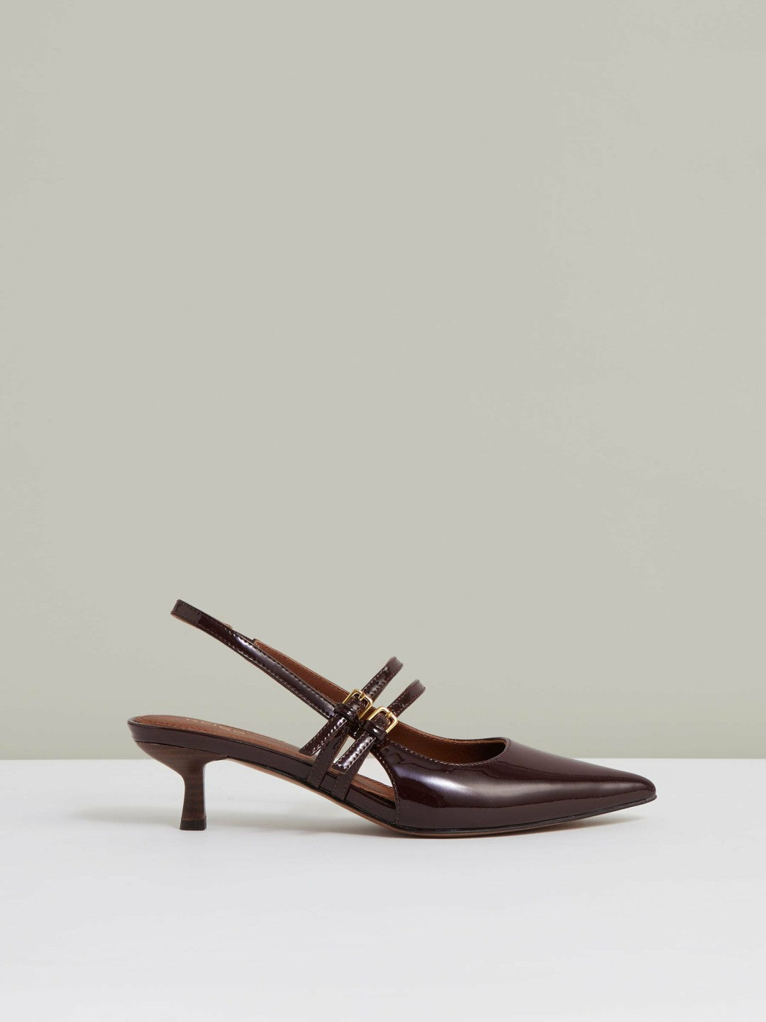 Reiss Leather Slingback Buckle Court Shoes in Oxblood