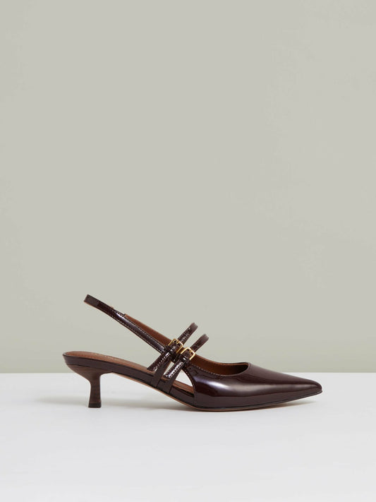 Reiss Leather Slingback Buckle Court Shoes in Oxblood