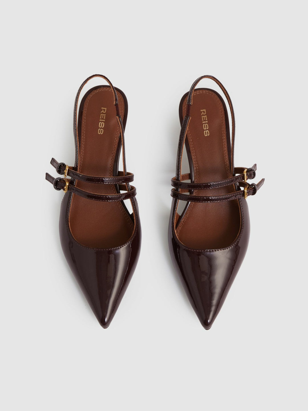 Reiss Leather Slingback Buckle Court Shoes in Oxblood