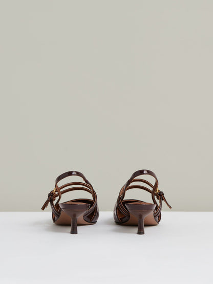 Reiss Leather Slingback Buckle Court Shoes in Oxblood