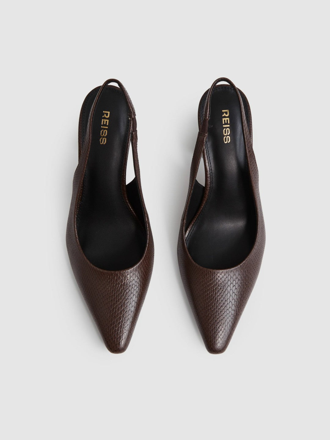 Reiss Leather Slingback Court Shoes in Chocolate