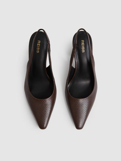 Reiss Leather Slingback Court Shoes in Chocolate