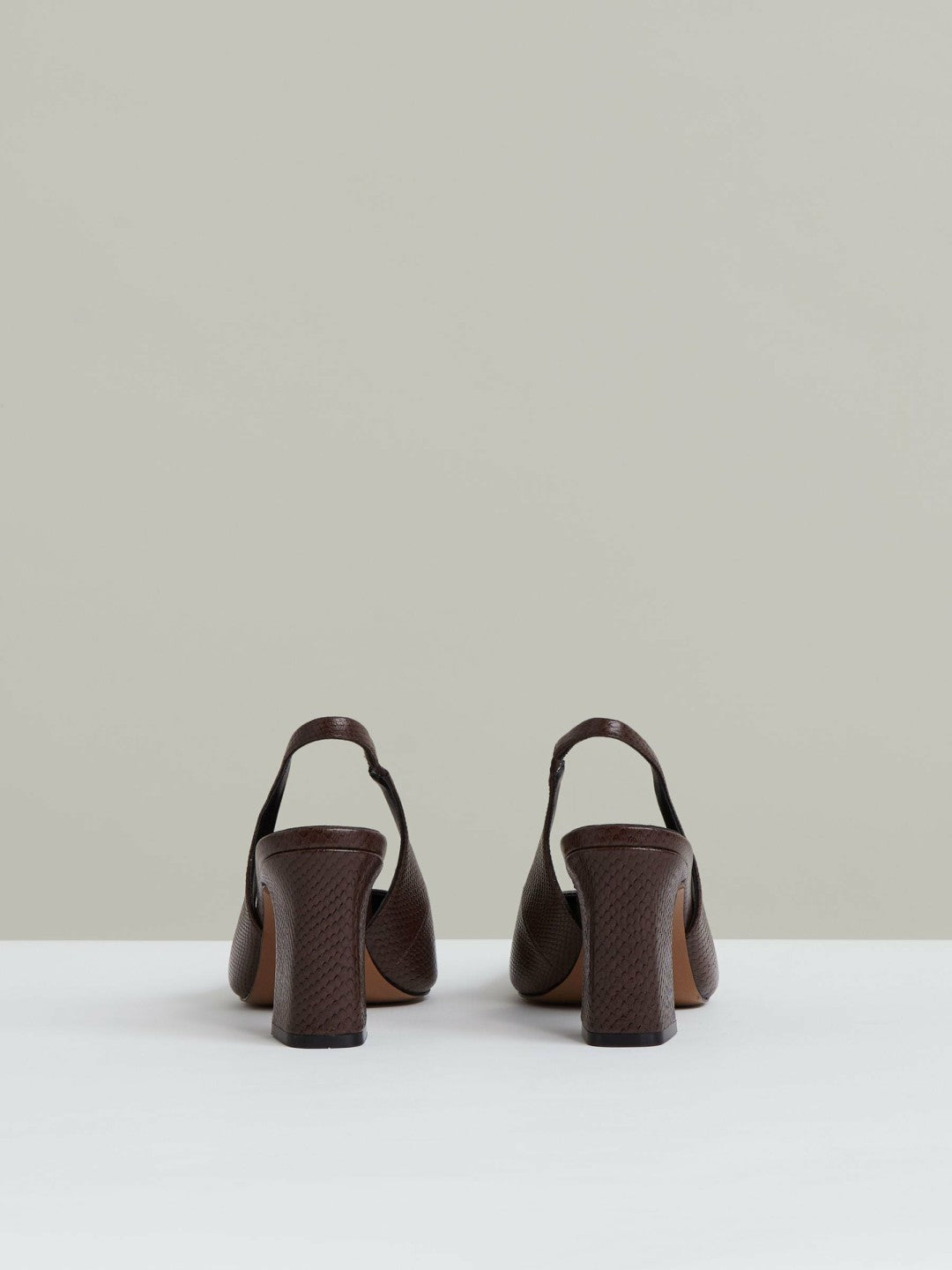 Reiss Leather Slingback Court Shoes in Chocolate