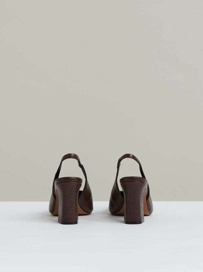 Reiss Leather Slingback Court Shoes in Chocolate