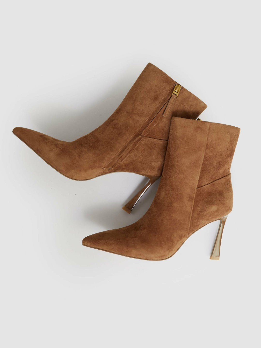 Reiss Suede High Heeled Ankle Boots in Tan