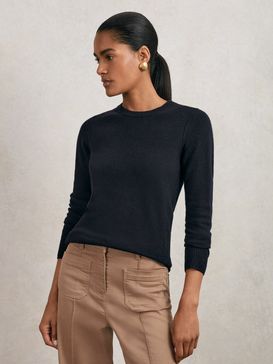 Reiss Wool-Blend Open-Stitch Jumper with Cashmere in Navy