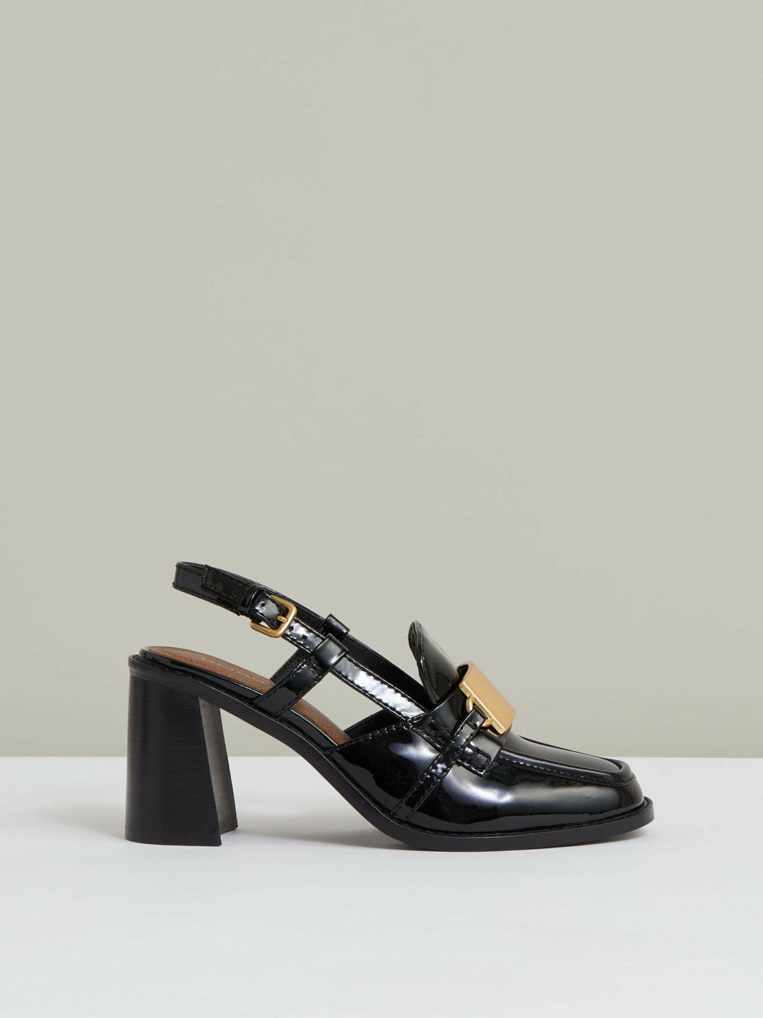 Reiss Patent Leather Slingback Heeled Loafers in Black