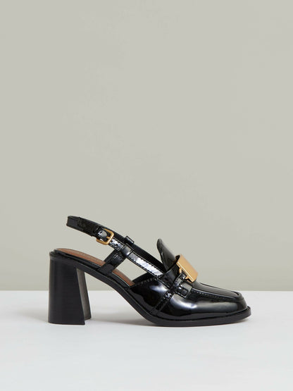 Reiss Patent Leather Slingback Heeled Loafers in Black