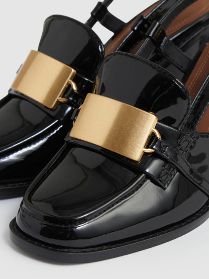 Reiss Patent Leather Slingback Heeled Loafers in Black