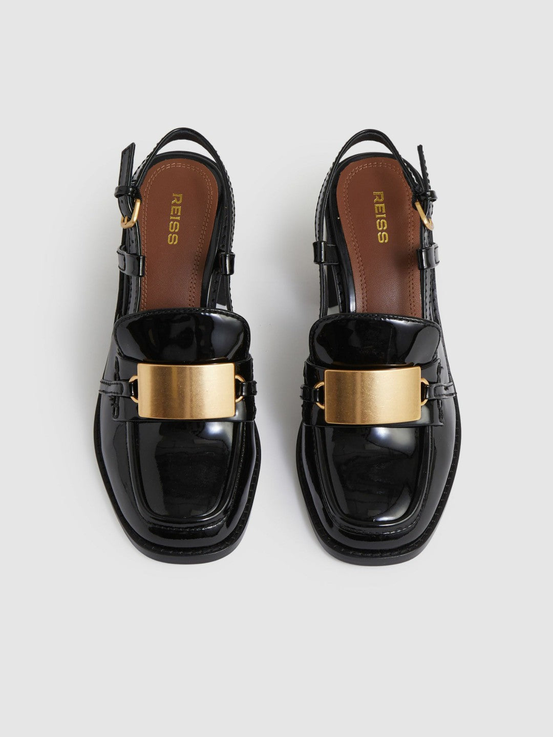Reiss Patent Leather Slingback Heeled Loafers in Black