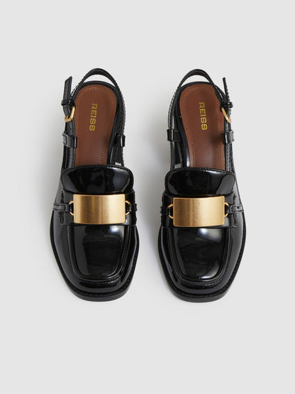 Reiss Patent Leather Slingback Heeled Loafers in Black