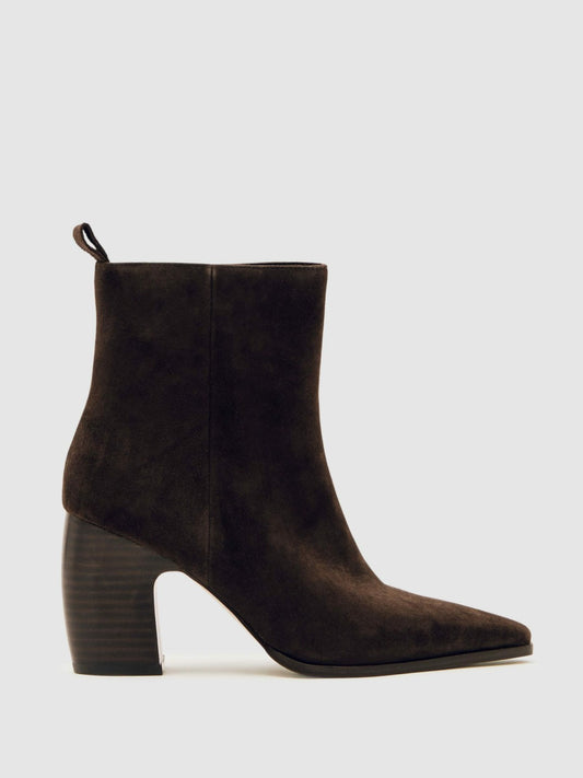 Reiss Suede Block-Heel Ankle Boots in Chocolate