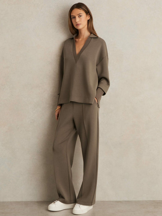 Reiss Modal-Blend Interlock Wide-Leg Joggers in Khaki Green