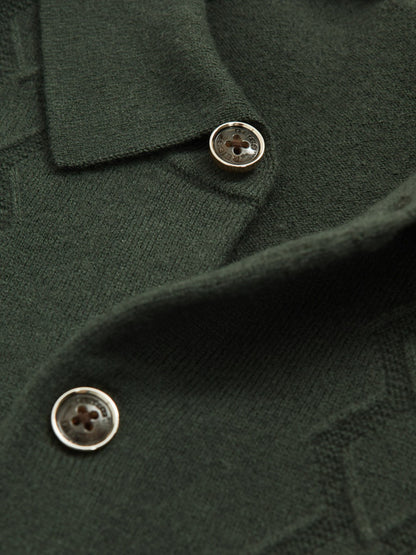 Reiss Wool V-Stitch Button-Through Cardigan in Forest Green