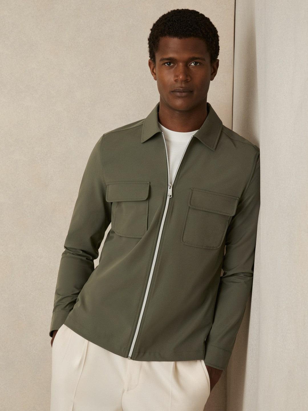 Reiss Technical Zip-Through Overshirt in Green