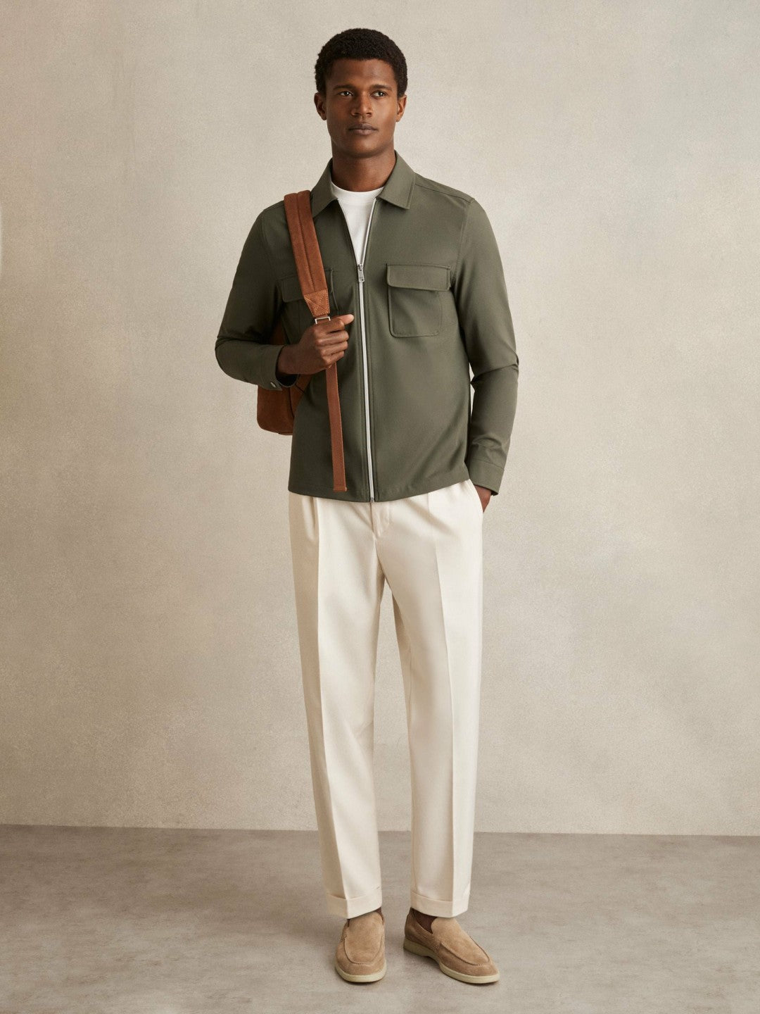 Reiss Technical Zip-Through Overshirt in Green