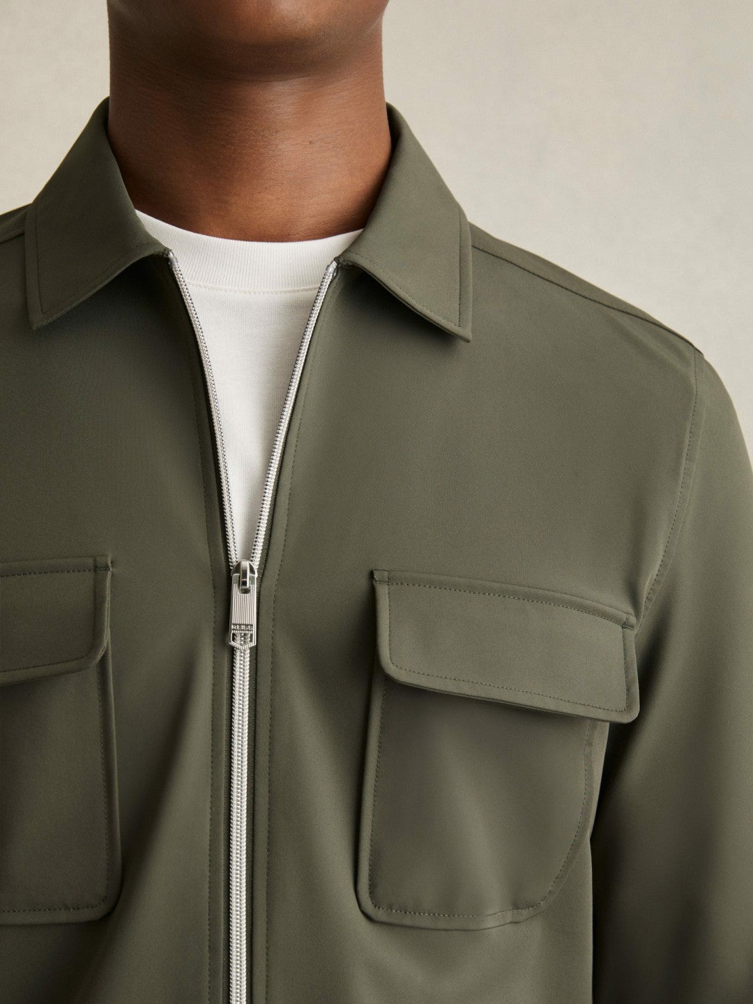 Reiss Technical Zip-Through Overshirt in Green