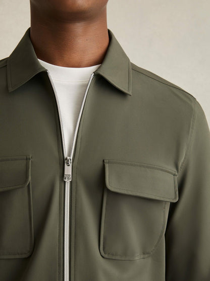 Reiss Technical Zip-Through Overshirt in Green
