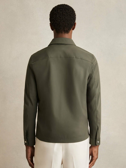 Reiss Technical Zip-Through Overshirt in Green