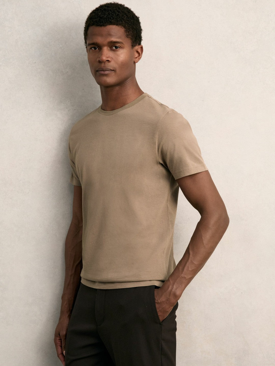 Reiss Cotton Crew Neck T-Shirt in Light Taupe Brown
