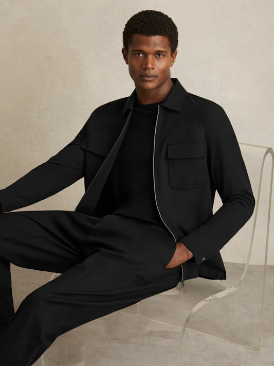 Reiss Technical Zip-Through Overshirt in Black