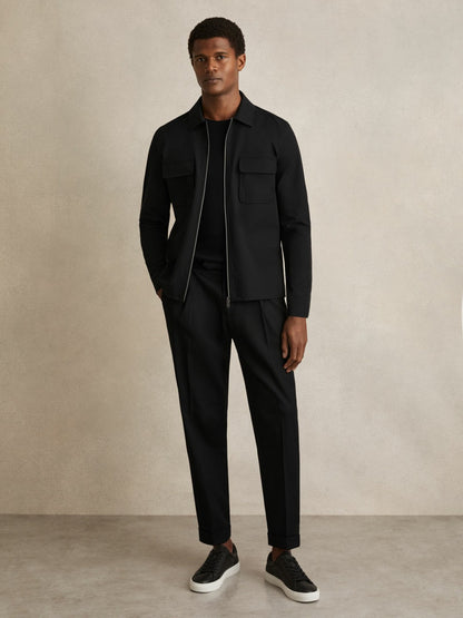 Reiss Technical Zip-Through Overshirt in Black