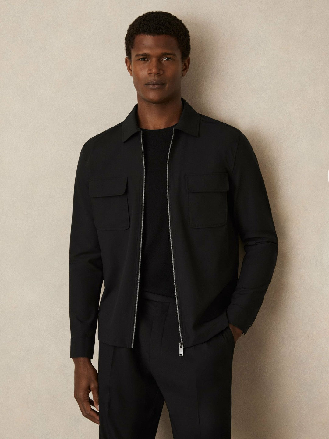 Reiss Technical Zip-Through Overshirt in Black