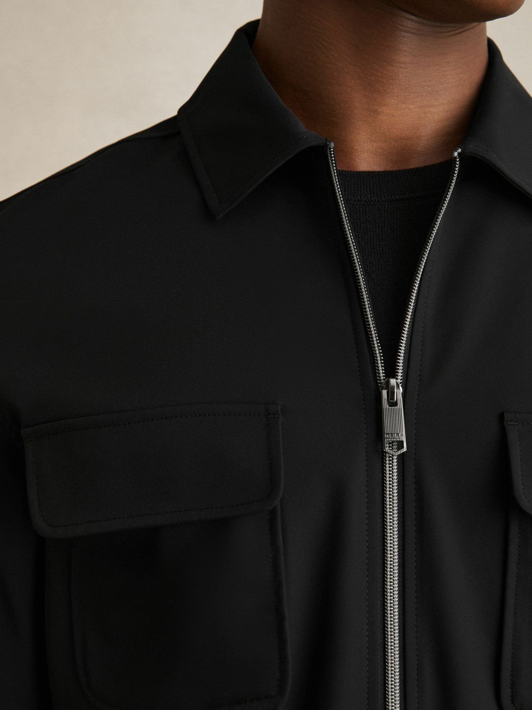Reiss Technical Zip-Through Overshirt in Black
