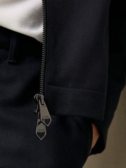 Reiss Lyocell-Cotton Zip-Through Twill Jacket in Navy
