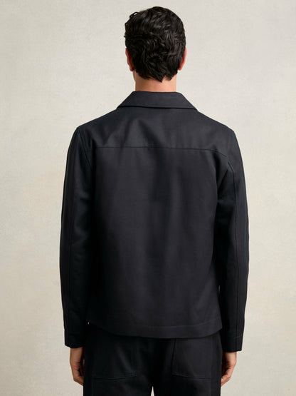 Reiss Lyocell-Cotton Zip-Through Twill Jacket in Navy