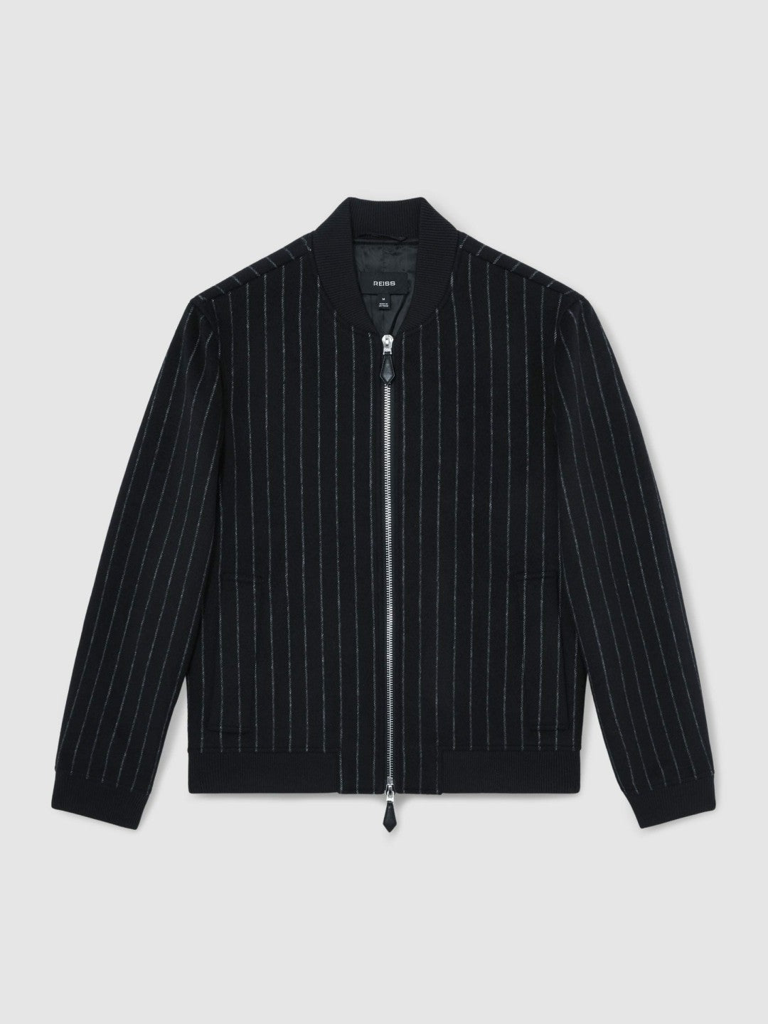 Reiss Wool-Blend Chalk-Stripe Bomber Jacket in Navy