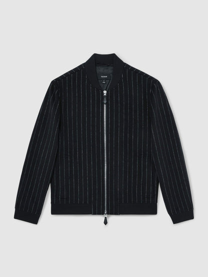 Reiss Wool-Blend Chalk-Stripe Bomber Jacket in Navy