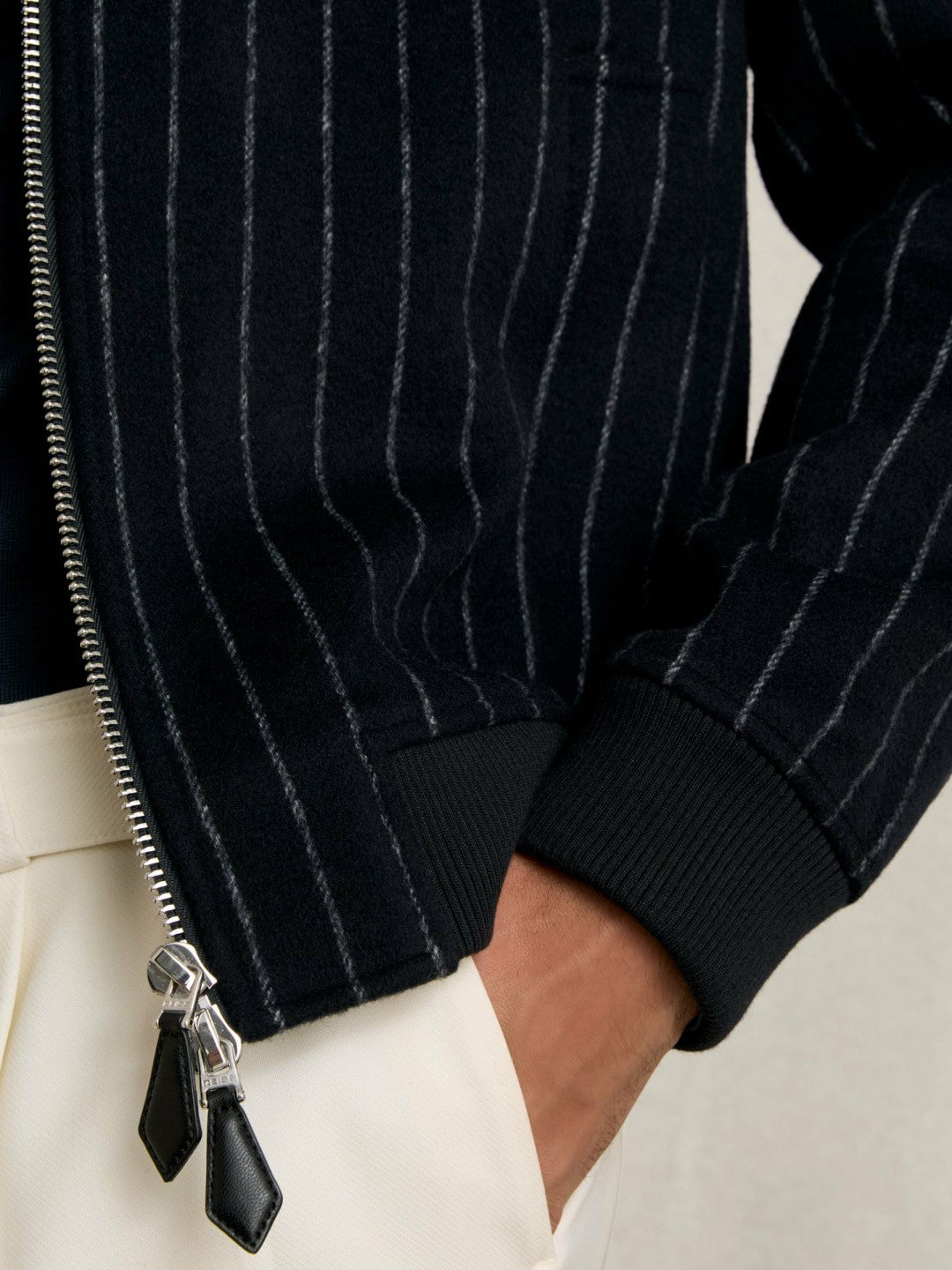 Reiss Wool-Blend Chalk-Stripe Bomber Jacket in Navy