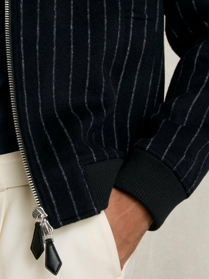 Reiss Wool-Blend Chalk-Stripe Bomber Jacket in Navy
