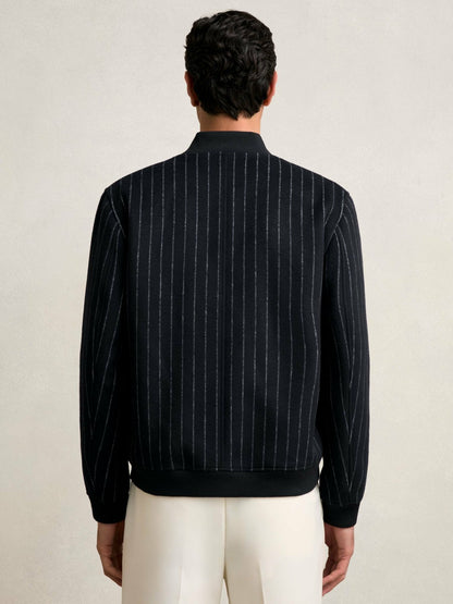 Reiss Wool-Blend Chalk-Stripe Bomber Jacket in Navy