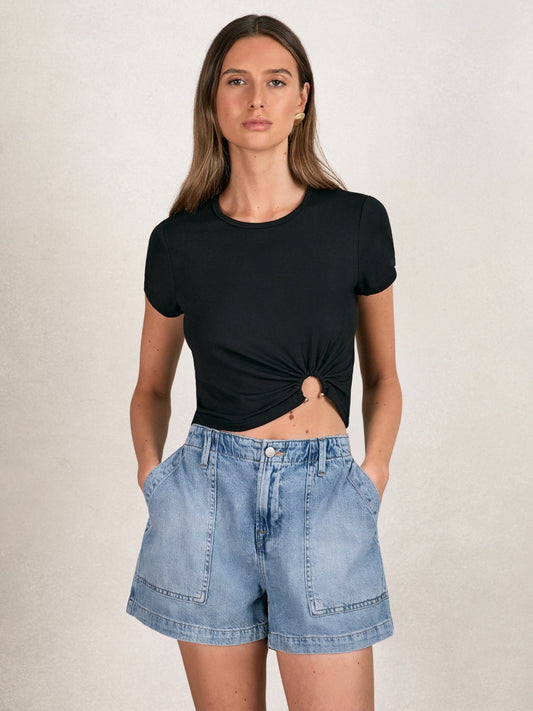 Reiss Good American Denim Shorts With Linen in Indigo Blue
