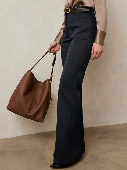 Reiss Twill Patch-Pocket Flared Trousers in Navy