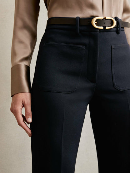 Reiss Twill Patch-Pocket Flared Trousers in Navy