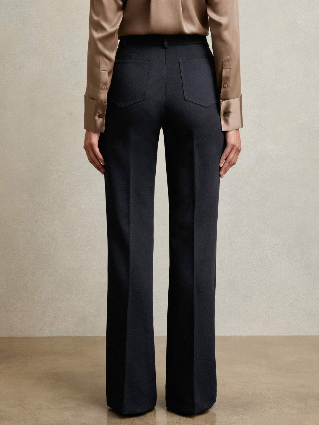 Reiss Twill Patch-Pocket Flared Trousers in Navy