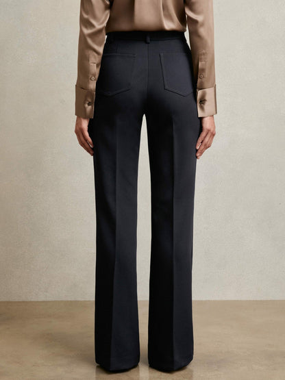 Reiss Twill Patch-Pocket Flared Trousers in Navy