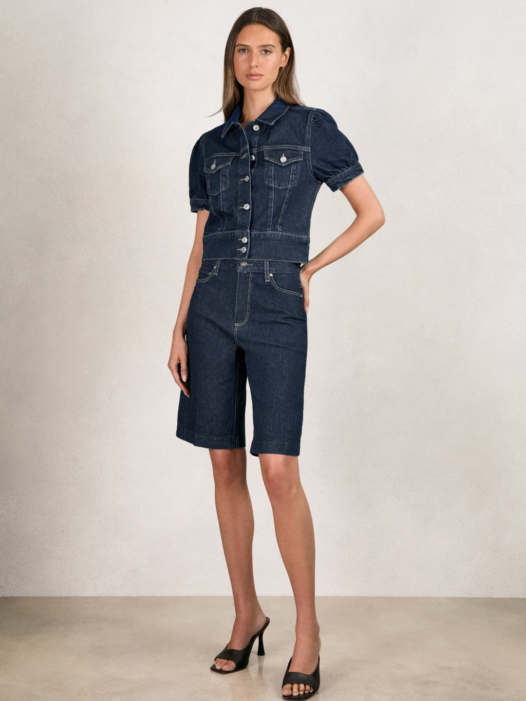 Reiss Paige Denim Bermuda Shorts in Navy