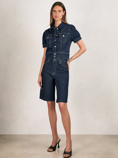 Reiss Paige Denim Bermuda Shorts in Navy