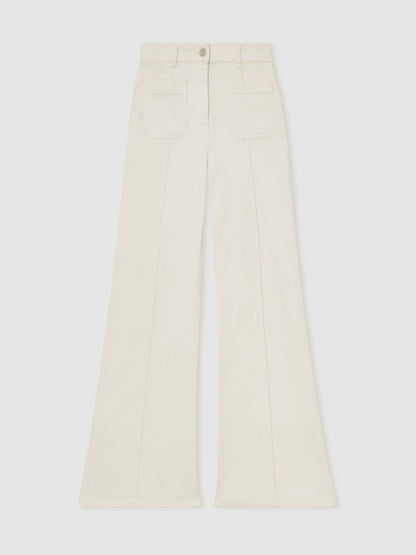 Reiss Petite Patch-Pocket Flared Jeans in Ecru