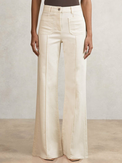 Reiss Petite Patch-Pocket Flared Jeans in Ecru