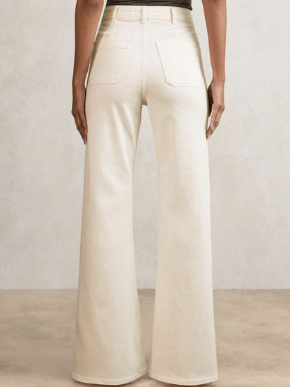 Reiss Petite Patch-Pocket Flared Jeans in Ecru