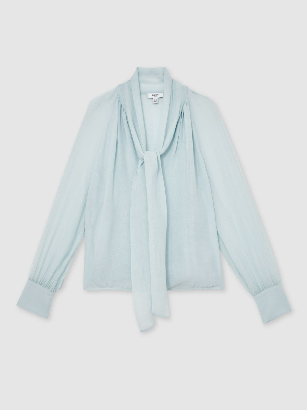 Reiss Silk Blend Chiffon Tie-Neck Blouse in Pale Blue