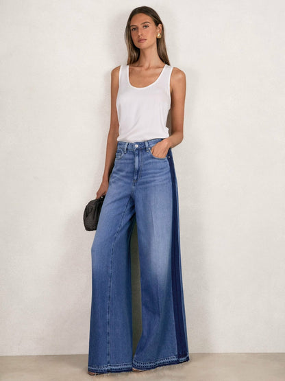 Reiss Paige Side Stripe Wide Leg Jeans in Navy/Blue Stripe