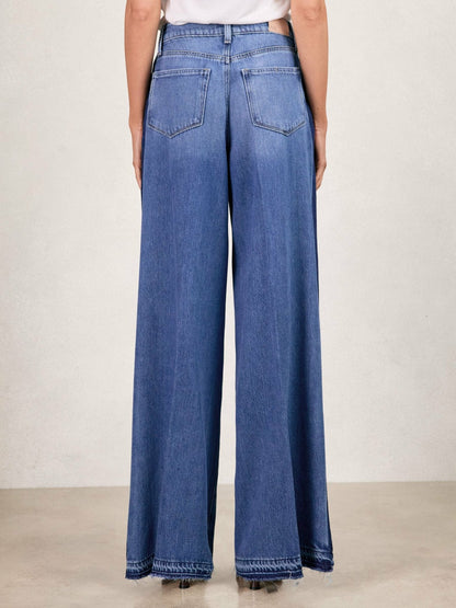 Reiss Paige Side Stripe Wide Leg Jeans in Navy/Blue Stripe