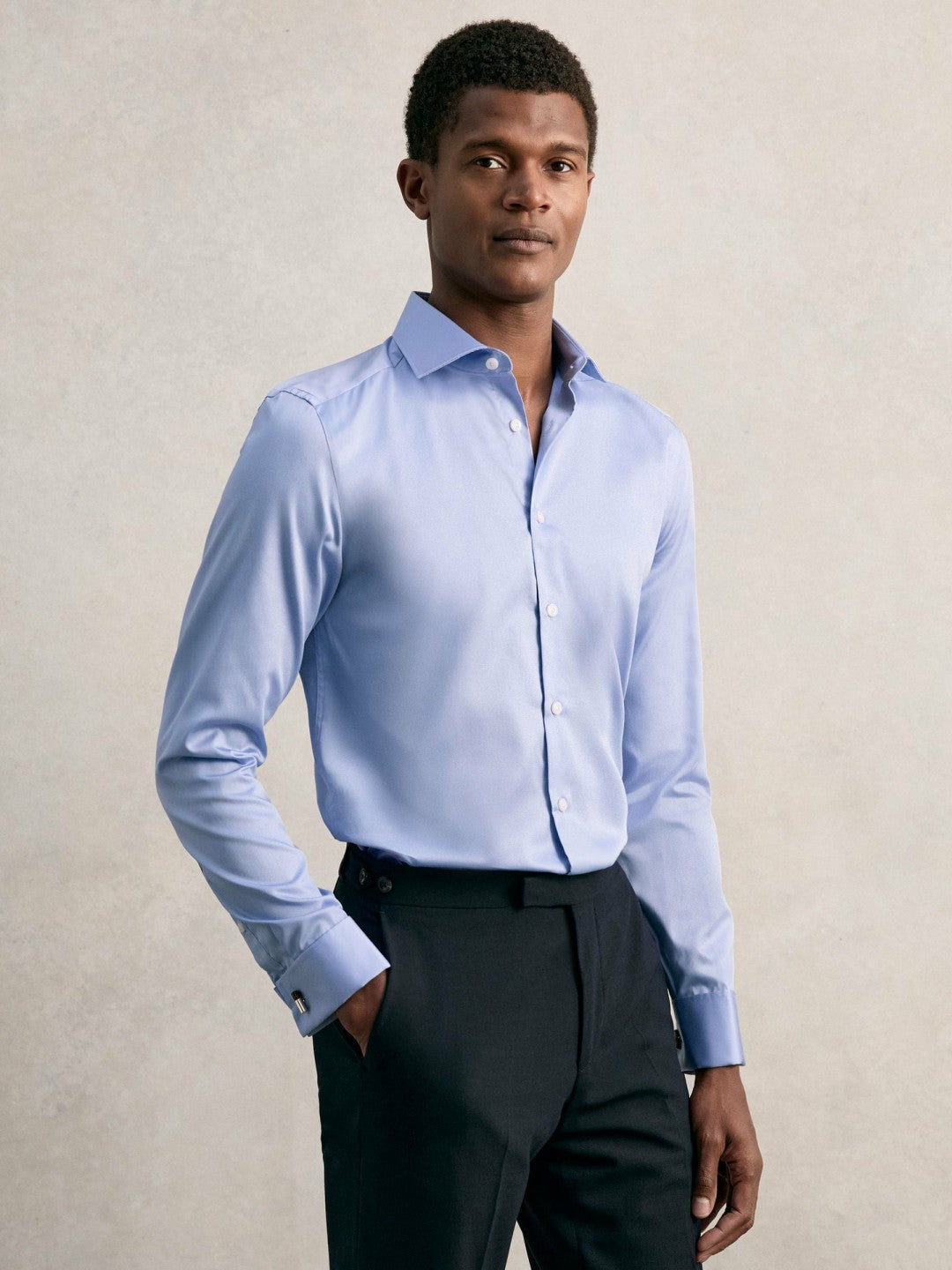 Reiss Slim Fit Slim-Fit Cotton-Sateen Shirt in Mid Blue