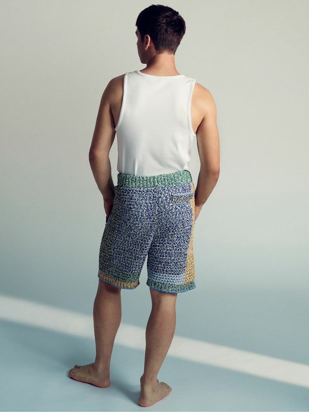 Reiss | Tom Daley Crochet Panel Shorts in Yellow/Green/Blue Multi